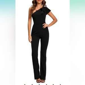 Elegant Casual Sleeveless Ruffle One Shoulder High Waist Long Jumpsuit
